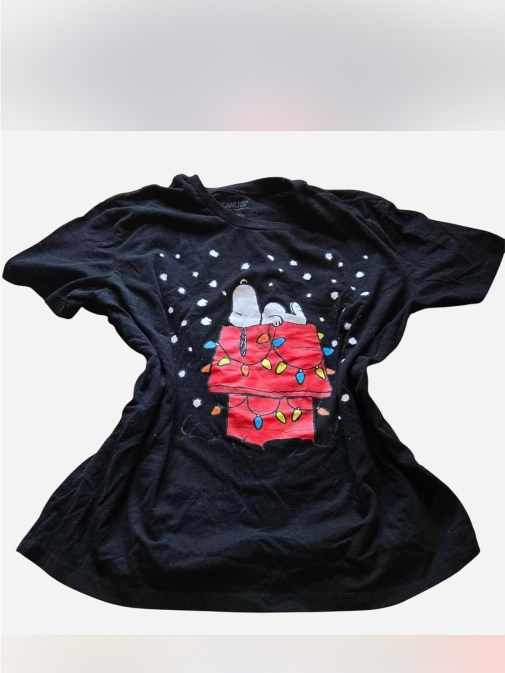 Peanuts Black Graphic Tee with White Holiday Slogan